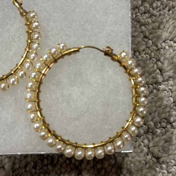 None Jewelry - Pearl Hoop Earrings